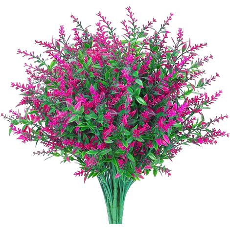 Lavande artificielle rouge, fleurs extérieures résistantes aux UV, fausses fleurs en plastique inaltérables, plantes artificielles pour balconnière, jardin, porche, décoration intérieure et extérieure (1/5)