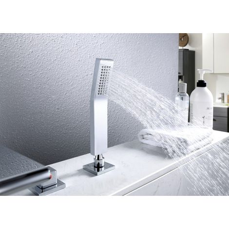 BERNSTEIN - Ensemble Robinet mélangeur Chrome Baignoire 4 trous en Cascade, Ensemble Pommeau Douchette Bain - 6080