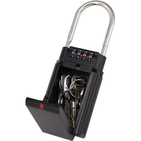 Boite a Cadenas pour Clef, Boite à Clés à Code, Coffre Combinaison de Stockage, Rangement Sécurisé - Noir (1/4)