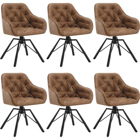 Woltu – Lot de 6 chaises pivotantes en similicuir marron clair – Chaises de salle à manger scandinaves – Dossier haut et pieds en métal – Hauteur d'assise 44,5 cm (1/5)