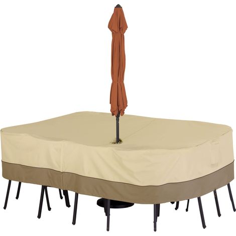 Housse de protection pour ensemble table et chaises avec trou pour parasol – imperméable, résistante aux UV
