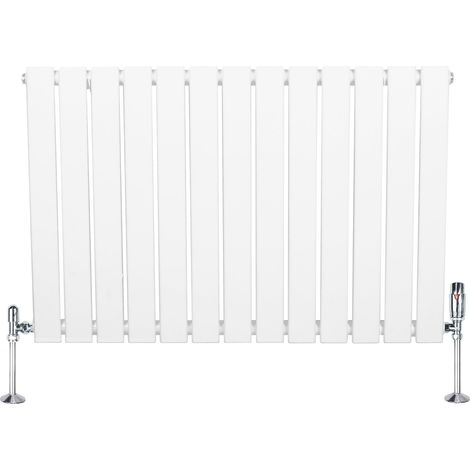 Radiateur Plat à 1 Colonne & Vannes 600 x 910 mm en Acier Blanc Chauffage Centrale Moderne Horizontale Monté Sur Mur Cuisine Salle de Bain [Brosse de Nettoyage & Supports INCLUSES] (1/5)