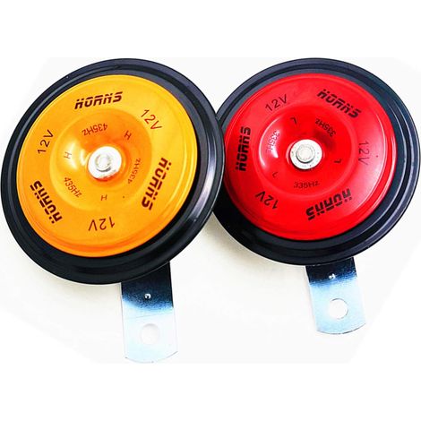 Klaxon de Moto et Voiture Ton Élevé et Basse - Métal Électrique Rouge et Orange - Mode Match Haut-Parleur Étanche pour Tout 12V Camion Moto (1/5)