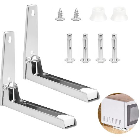 2PCS - Support Mural Micro-Ondes - Étagère Télescopique - Acier Inoxydable Pliable Charge 30kg - Cuisine Gain De Place - Argent - 23x40cm
