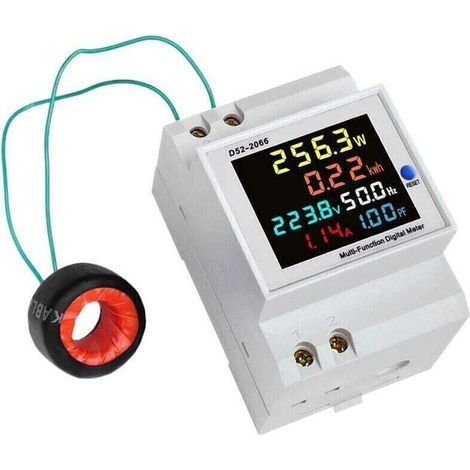 Wattmètre Numérique Précis 220 V Monophasé sur Rail DIN pour Mesurer la Consommation Électrique, Puissance, Courant et Fréquence (1/4)