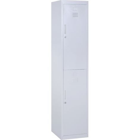 Vestiaire métallique 2 portes verrouillables - 2 tringles, 4 étagères - acier gris (1/4)