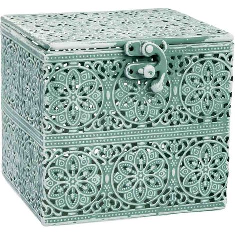 Caja de metal verde 12.5x12.5x11.5h cm