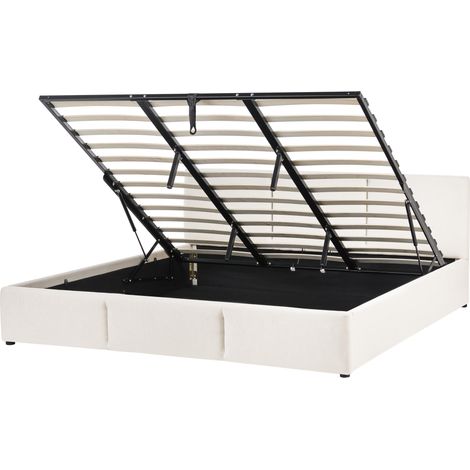 Cama tapizada de tela 180 x 200 cm estilo moderno con espacio de almacenaje blanco crema Bousse (1/5)