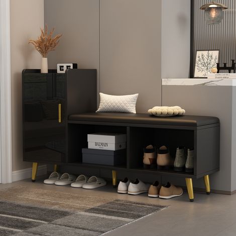 Banc à chaussures noir brillant avec assise 120x35x71, 5 cm (1/5)