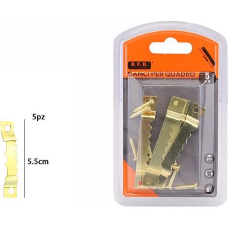 TrAdE Shop Traesio - Set 5 Pezzi Ganci Dorati Per Quadri Quadro Cornici Appendere Parete 5.5 Cm 07518 -