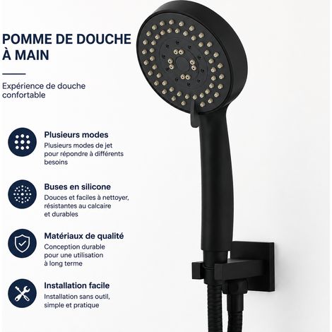 Ensemble Douchette en plastique avec flexible et support de douchette noir 26 × 12 × 8 cm 591 g – Livraison gratuite (1/5)