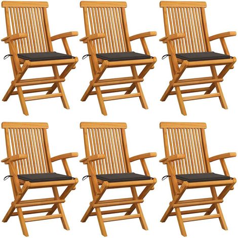 vidaXL Chaises de jardin avec coussins taupe lot de 6 Bois teck massif (1/5)