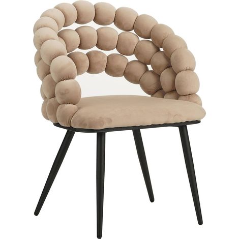 Chaise design en velours beige et pieds noirs confort moderne - Beige velours et pieds noirs (1/5)