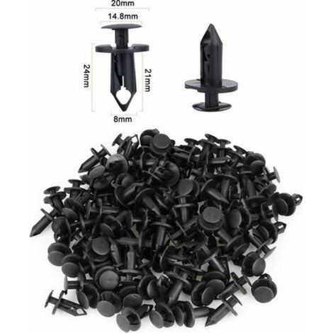 Lot de 120 rivets en plastique noir 8 mm – Clips de garniture pour pare-chocs et garde-boue – Résistants aux hautes températures