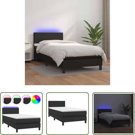 vidaXL LED-Bett -  Boxspringbett mit Matratze & LED Schwarz 90x200 cm Kunstleder (1/5)