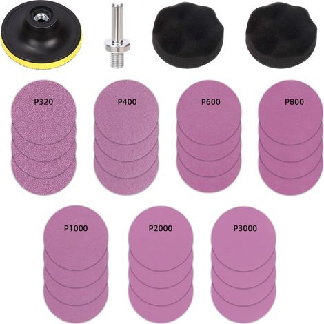 Kit de restauration de phares de voiture 31 pièces 7 tailles 320.3000 Grit 28 pièces 7 pouces 1 support de disque avec tige 2 tampons de polissage (1/5)