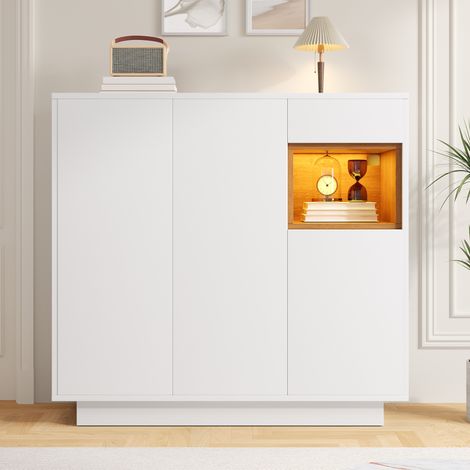 Meuble à Chaussures Design Moderne 105 cm avec Éclairage LED 16 Couleurs - Armoire Entrée avec Tiroir et Étagères Réglables - Capacité 14-18 Paires, Blanc (1/5)