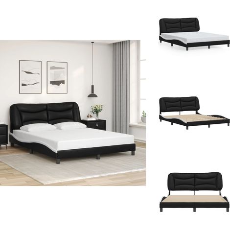 Cadre de lit sans matelas noir et blanc 160x200 cm similicuir - Lit Double - Chambre À Coucher - Design Moderne - Cadre De Lit Avec Têtière - Simili Cuir (1/5)