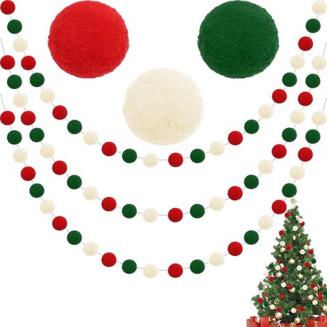 Guirlande De Boules En Feutre - 25 mm - Corde En Coton Blanc 2 m - Décoration Intérieure Pour Arbre De Noël Chambre Salon - 3 Pièces (1/5)