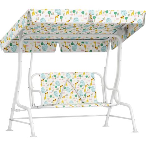 Dondolo per Bambini da Giardino a 2 Posti 112x75x120 cm con Cinture di Sicurezza Bianco (1/5)