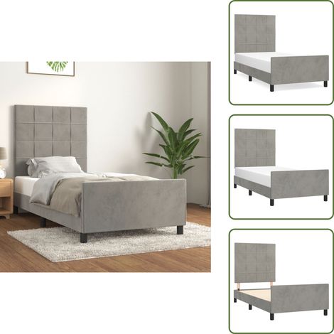 Cadre de lit sans matelas gris clair 80x200 cm velours - Lit Plateforme - Lit Double - Lit Capitonné - Cadre Lit Velours - Literie (1/5)
