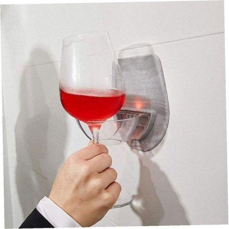 Porte-verre à vin pour bain - - Gris - Plastique et silicone - Installation sans résidu Gris (1/3)