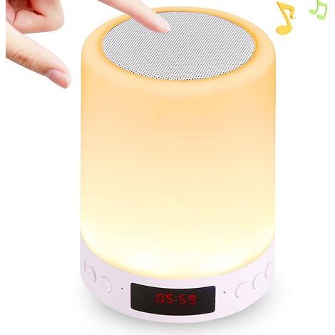 Lampe de chevet tactile avec haut-parleur et affichage LED de l'heure, Bluetooth, 3 modes de luminosité et 7 couleurs (1/5)