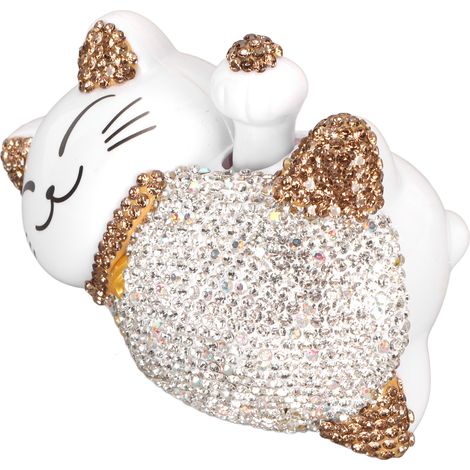 Figurine de chat porte-bonheur, décoration chat porte-bonheur créative à énergie solaire, statue de chat porte-bonheur aux oreilles jaunes