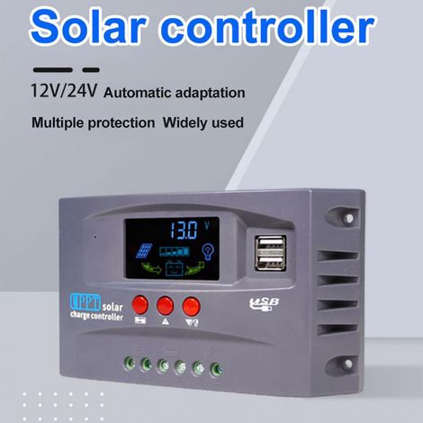 Regolatore di carica solare 12V/24V, identificazione automatica, display LCD, regolatore, doppia porta di ricarica USB -Crezuo