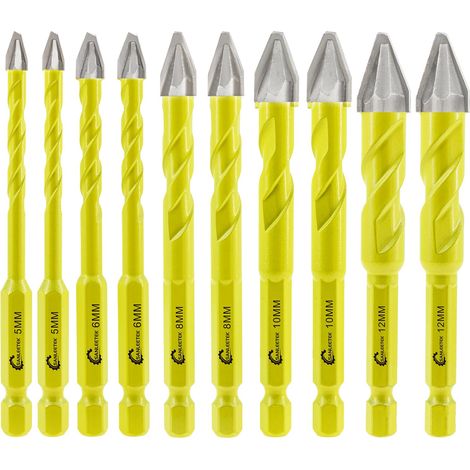 Foret Excentrique à Tête Crochue - Set de Foret Carrelage pour Bois Plastique Maçonnerie Carreaux céramique Béton Marbre 10 pièces 5mm2+6mm2+8mm2+10mm2+12mm2, Queue à Changement Rapide (1/5)
