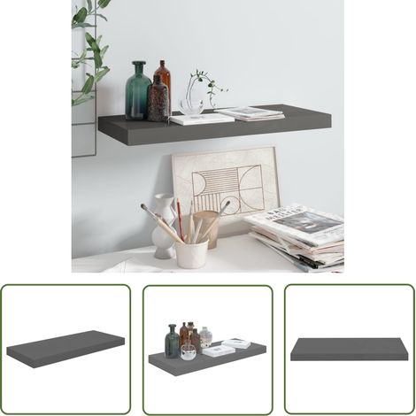 The Living Store Schweberegal Hochglanz-Grau 60x23,5x3,8 cm MDF - Schweberegal - Wandregal - Regal - Wohnwandregal - Dekorationsschrank