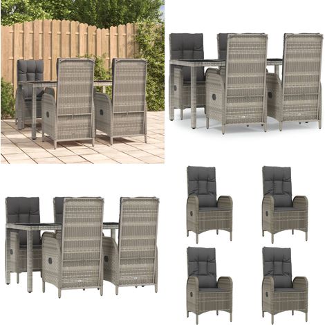 5-tlg. Garten-Essgruppe mit Kissen Grau Poly Rattan - Garten Essgruppe - Garten Essgruppen - Home & Living (1/5)