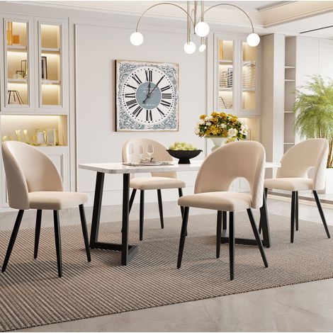 Ensemble table à manger 117x68x75 cm en velours beige, 5 pièces, pour salle à manger – MEUBLIV (1/5)