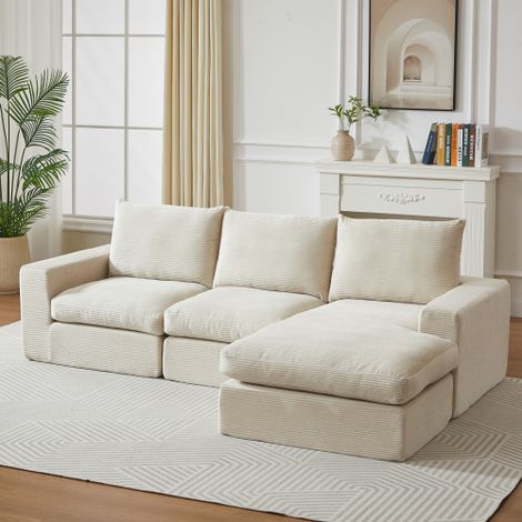Divano letto convertibile in velluto a coste - Nessun montaggio richiesto - Design moderno a L con 3 cuscini, funzione chaise longue per soggiorno e camera da letto