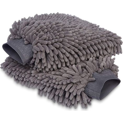 - Gant de lavage microfibre Chiffon de nettoyage de luxe pour la voiture, Pack de 2, Gris, 30 L x 20 W cm