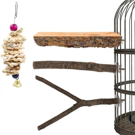 Paquet de 4 perchoirs à oiseaux en bois pour Cage, plate-forme de support de perroquet en bois naturel, griffe d'escalade d'exercice G (1/5)