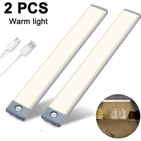 LX-2pcs Lampe de dressing ultra-mince à capteur de présence - Argent 20 cm, lumière jaune chaude (1/5)
