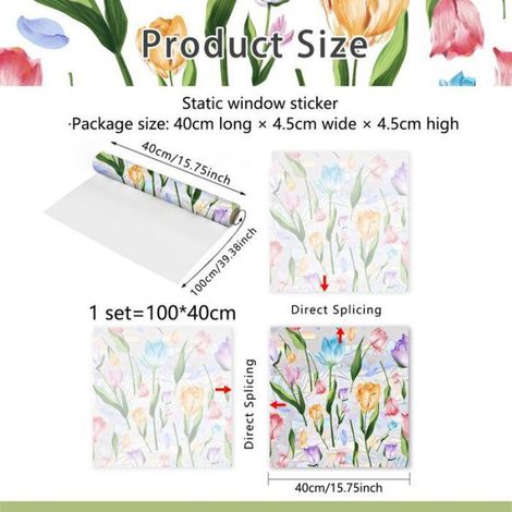 Film De Vitrail - Motif Floral Arc En Ciel - Statique Non Adhésif Réutilisable - Pour Fenêtre Maison Intimité Décoration (1/5)