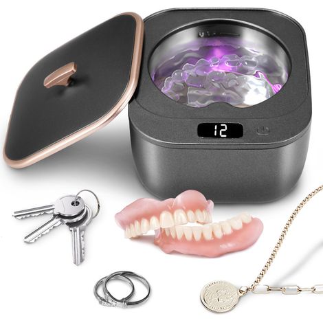 Nettoyeur à ultrasons 48 kHz, 250 ml, avec lampe UV. Convient pour les prothèses dentaires, appareils orthodontiques, bagues, bijoux, etc. Minuteur 5/10/15 minutes. (1/5)