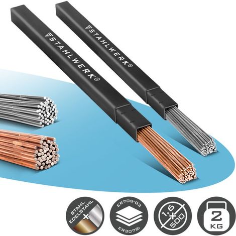 Kit de baguettes de soudage TIG acier et inox 1,6 mm x 500 mm 1 kg chacune - Kit de baguettes de soudage TIG acier et inox 1,6 mm x 500 mm 1 kg chacune