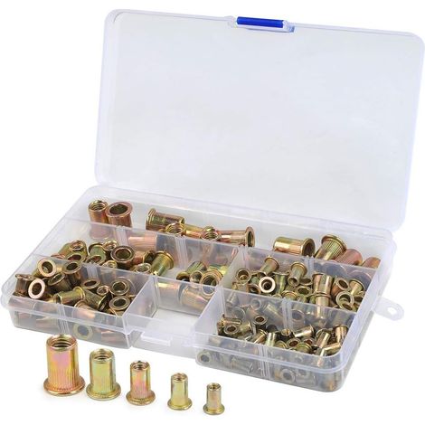 Ecrou Riveté - Acier Au Carbone Galvanisé M3 M4 M5 M6 M8 - Pour Assemblage Sans Soudure - Lot de 165 Pièces (1/5)