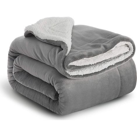 Plaid polaire Sherpa double face 150x200 cm, couverture douce en microfibre polyester pour canapé et lit (1/5)