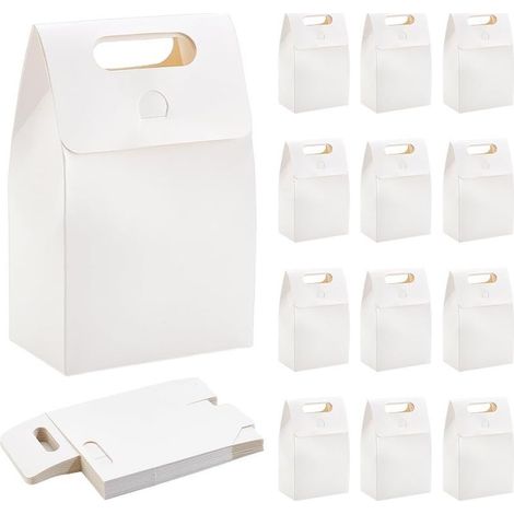 24pcs Boîte de Papier de Noël Boîte Cadeau Blanche avec Poignées Boîte à Friandises de Fête Boîte de Papier Boîte Kraft pour Conserver les Bonbons les Cupcakes les Biscuits 9.5x15x5.8cm (1/5)