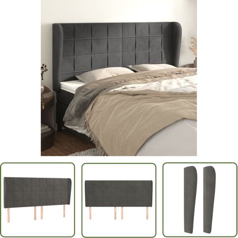Tête de lit avec oreilles Gris foncé 183x23x118-128 Velours (1/5)