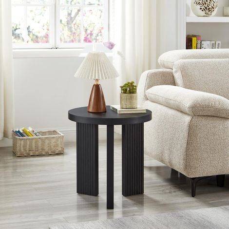 Mesa auxiliar redonda moderna, mesa de centro de madera con acabado oscuro, elegantes mesas nido para exhibición decorativa, mesa de salón resistente para sala de estar, dormitorio y balcón (1 pieza) (1/5)