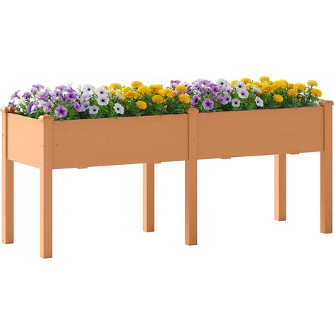 Outsunny huerto urbano elevado de madera, mesa de cultivo con 6 orificios de drenaje para cultivo, plantas, flores y verduras, 184x59x76,5 cm, marrón