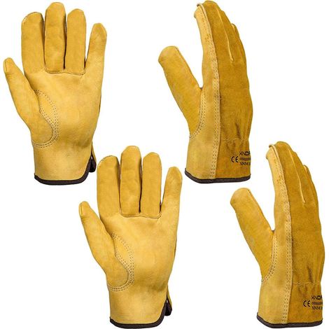 2 Pairs Gants de jardinage en cuir confortable avec doublure imperméables à coupe ajustée durables et souples Taille L (1/4)
