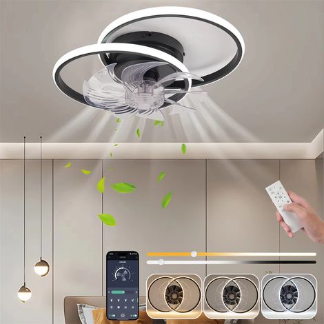 Ventilateur de plafond avec lumière, télécommande/app, plafonnier LED à intensité variable avec ventilateur, 3 températures de couleur, 6 vitesses