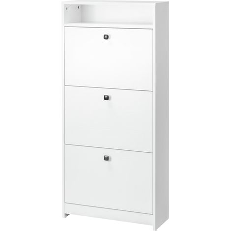 Scarpiera 3 compartiments a ribalta 18 paires chaussures 1 étagère porte-objets aggloméré blanc 60×24×132 cm