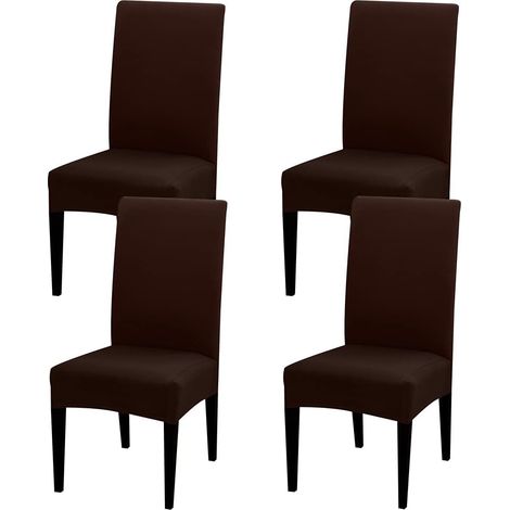 Housse de protection de siège de chaise lavable amovible et extensible 4 pièces (café) (1/5)